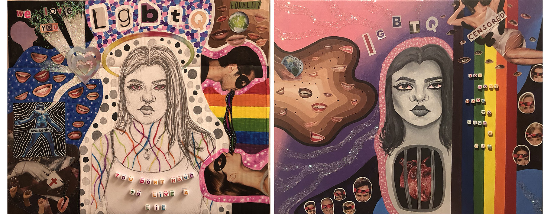 colorful collage and painting of person in surreal setting