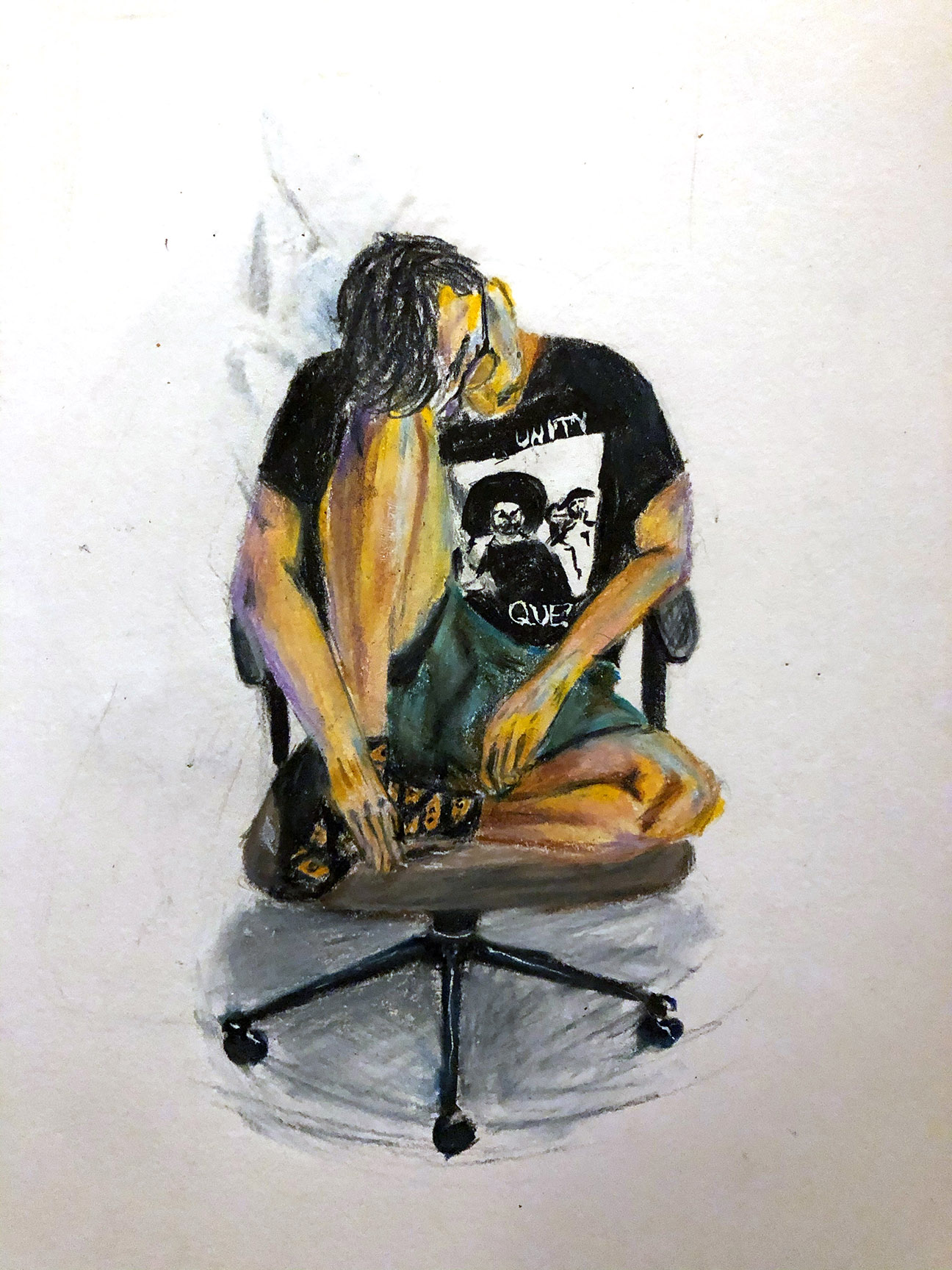 drawing of person sitting on an office chair