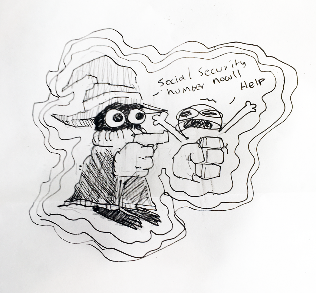 Creature holding up another in a stick up