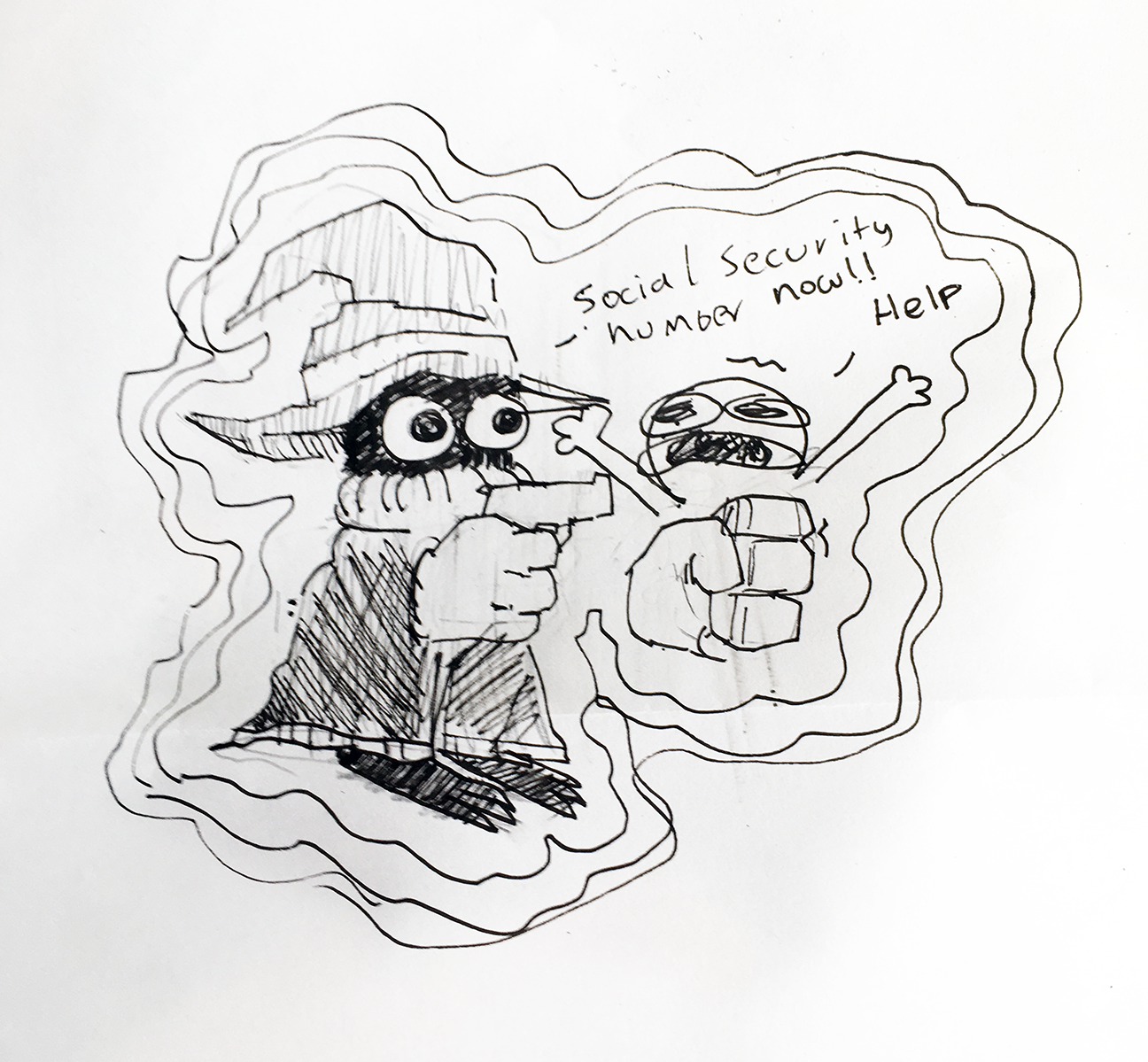 Creature holding up another in a stick up