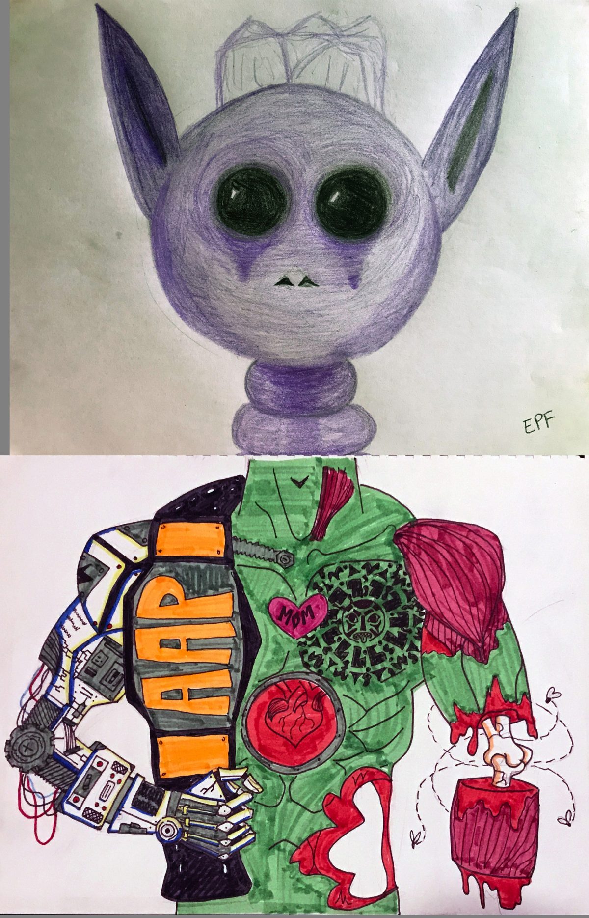 A 2 person collaborative drawing.