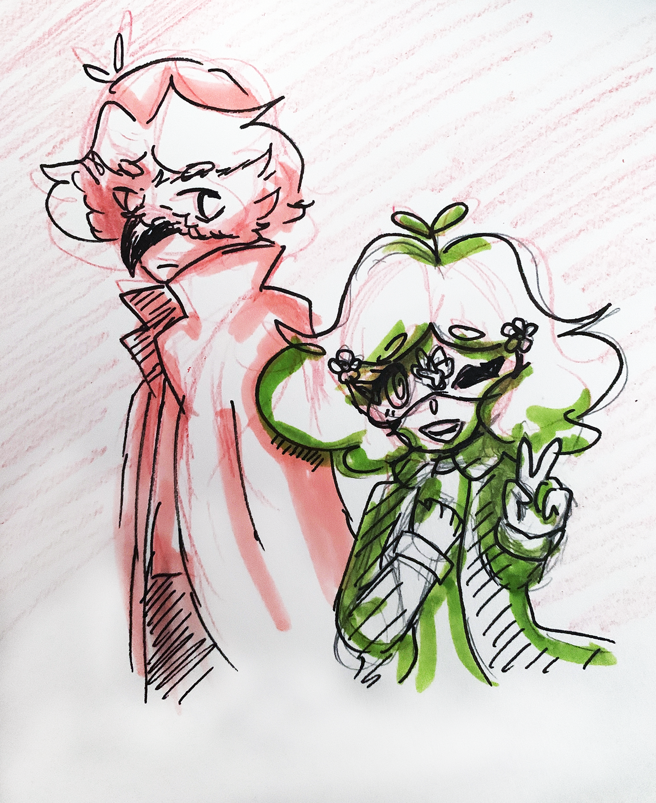 two people wearing a bird mask and a mardi gras mask