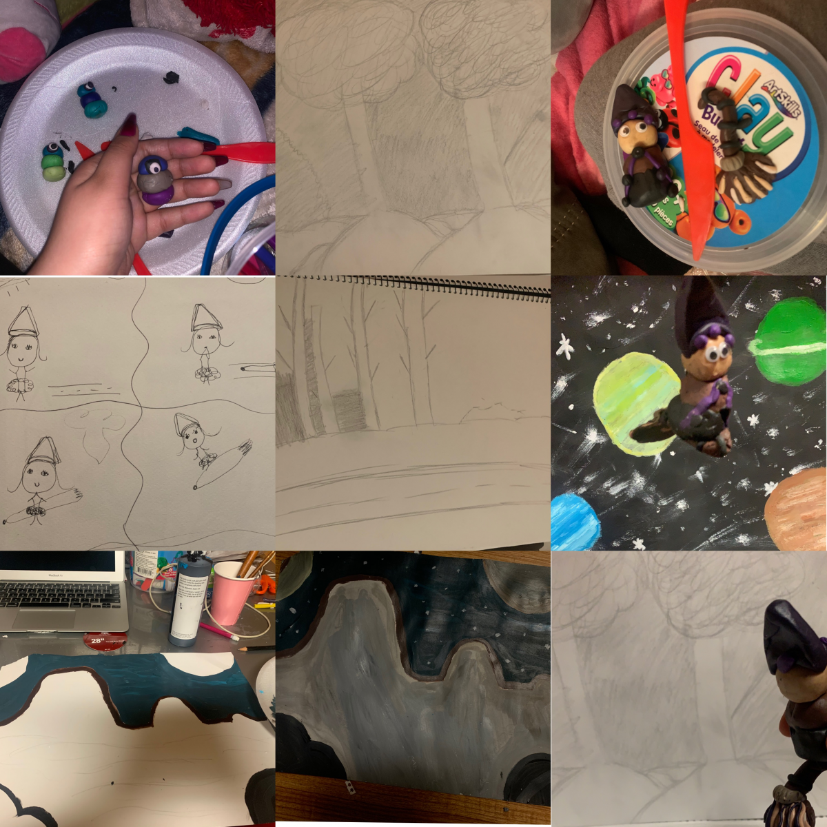 Composite image showing process of making video.