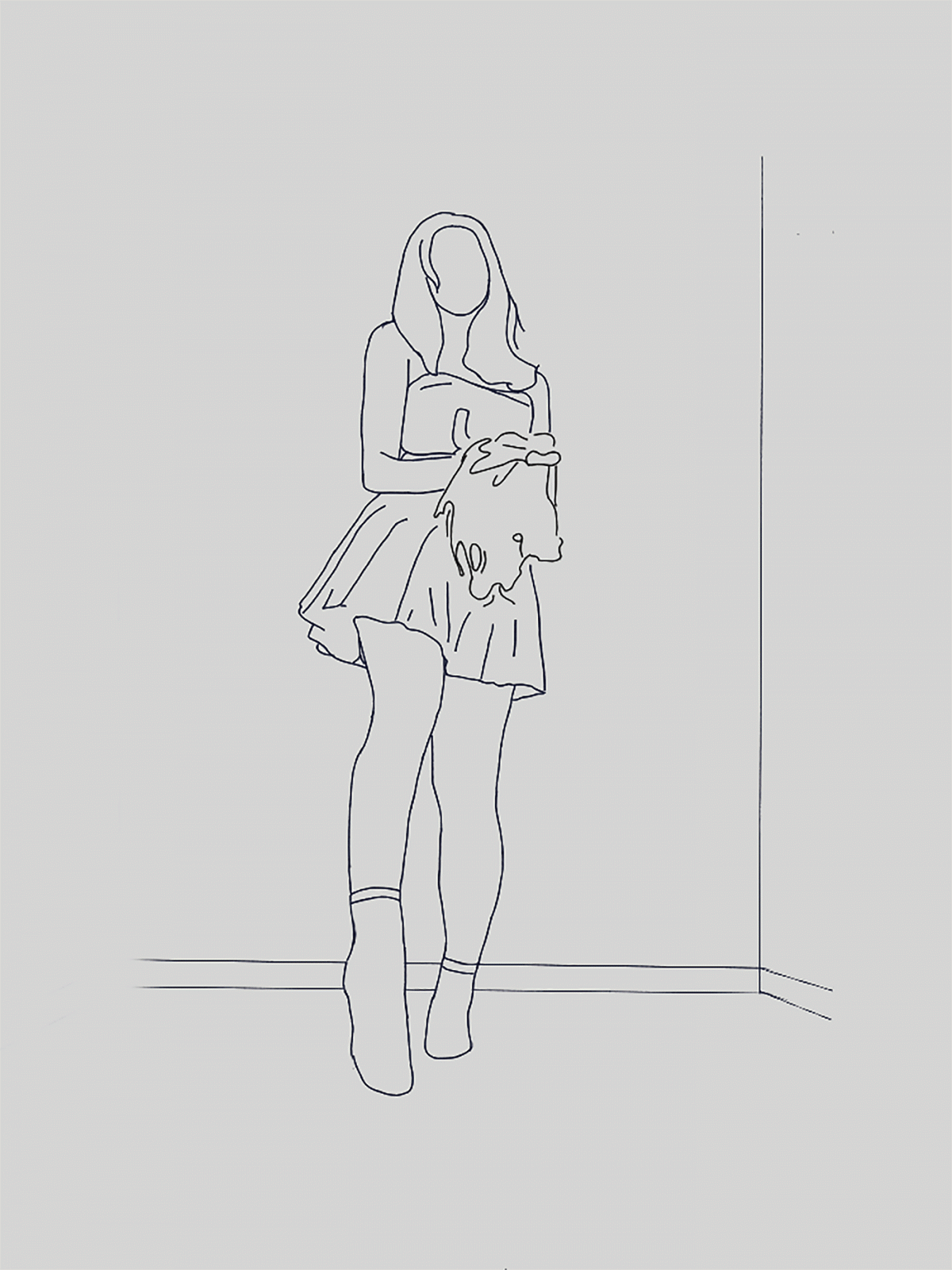 Animation of person in purple top and yellow shoes turning and opening an umbrella.