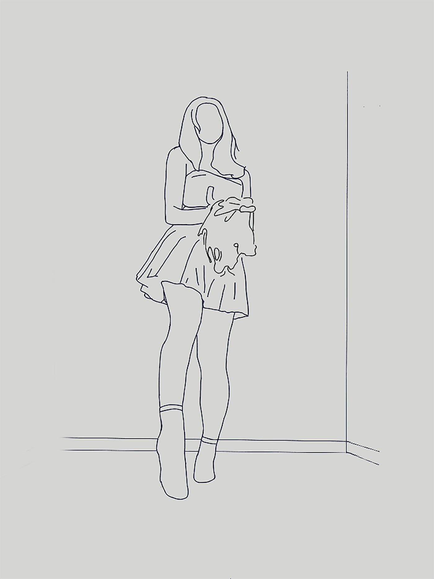 Animation of person in purple top and yellow shoes turning and opening an umbrella.