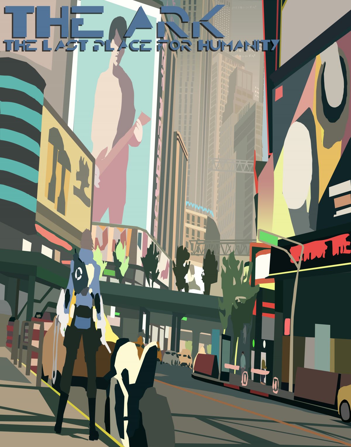 Abstracted futuristic cityscape.