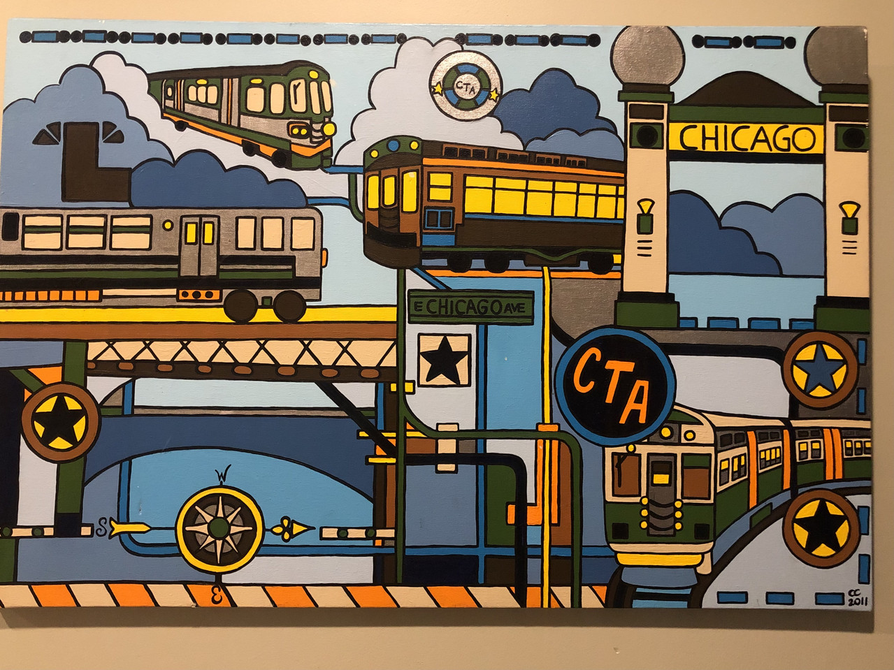 Drawing of the El Train and Chicago Ave stop.
