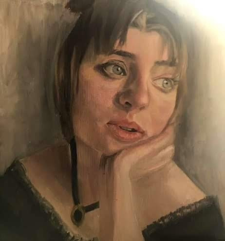 A painting of a young woman looking to the side