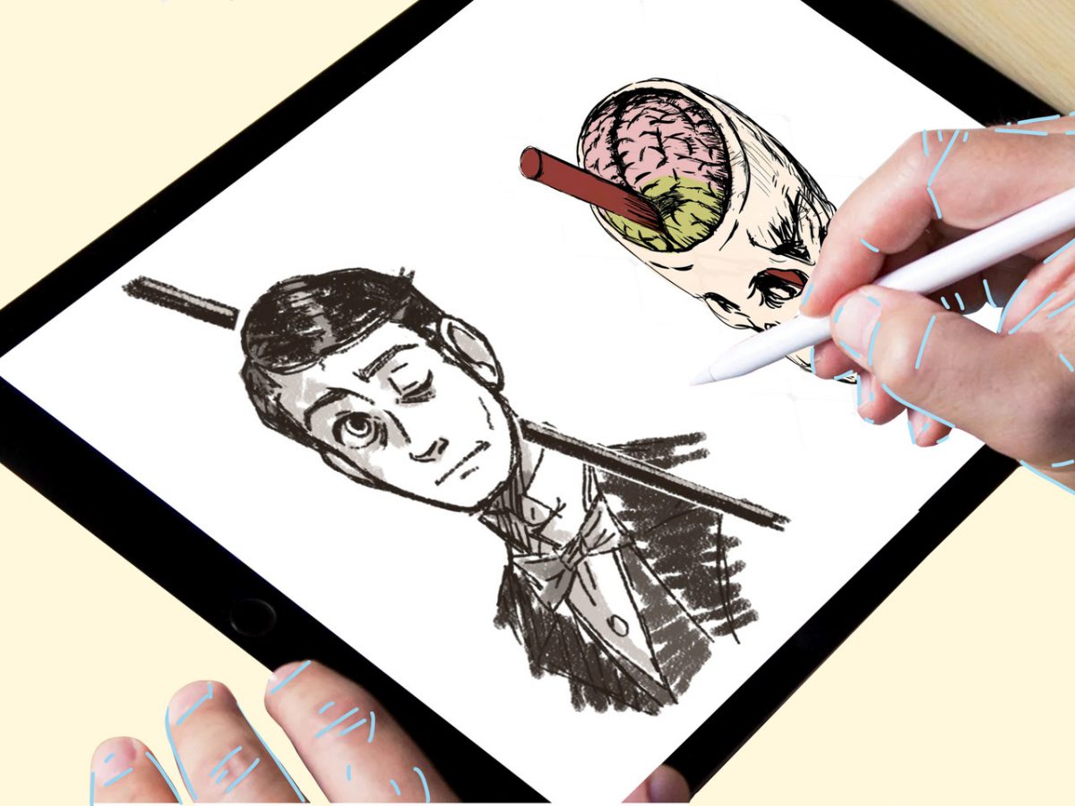 Digital drawing of a person drawing on an iPad
