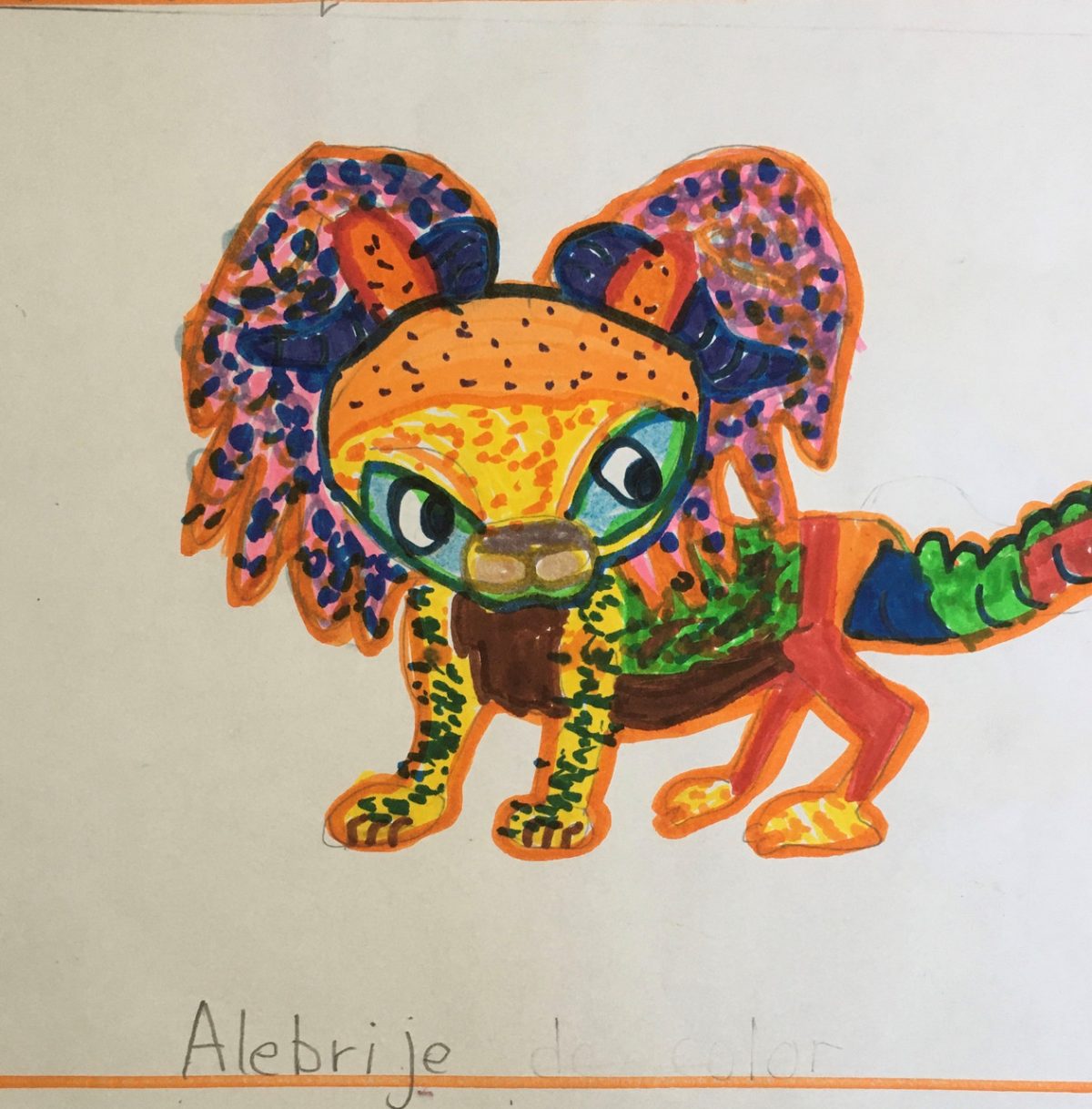 marker drawing of an alebrije