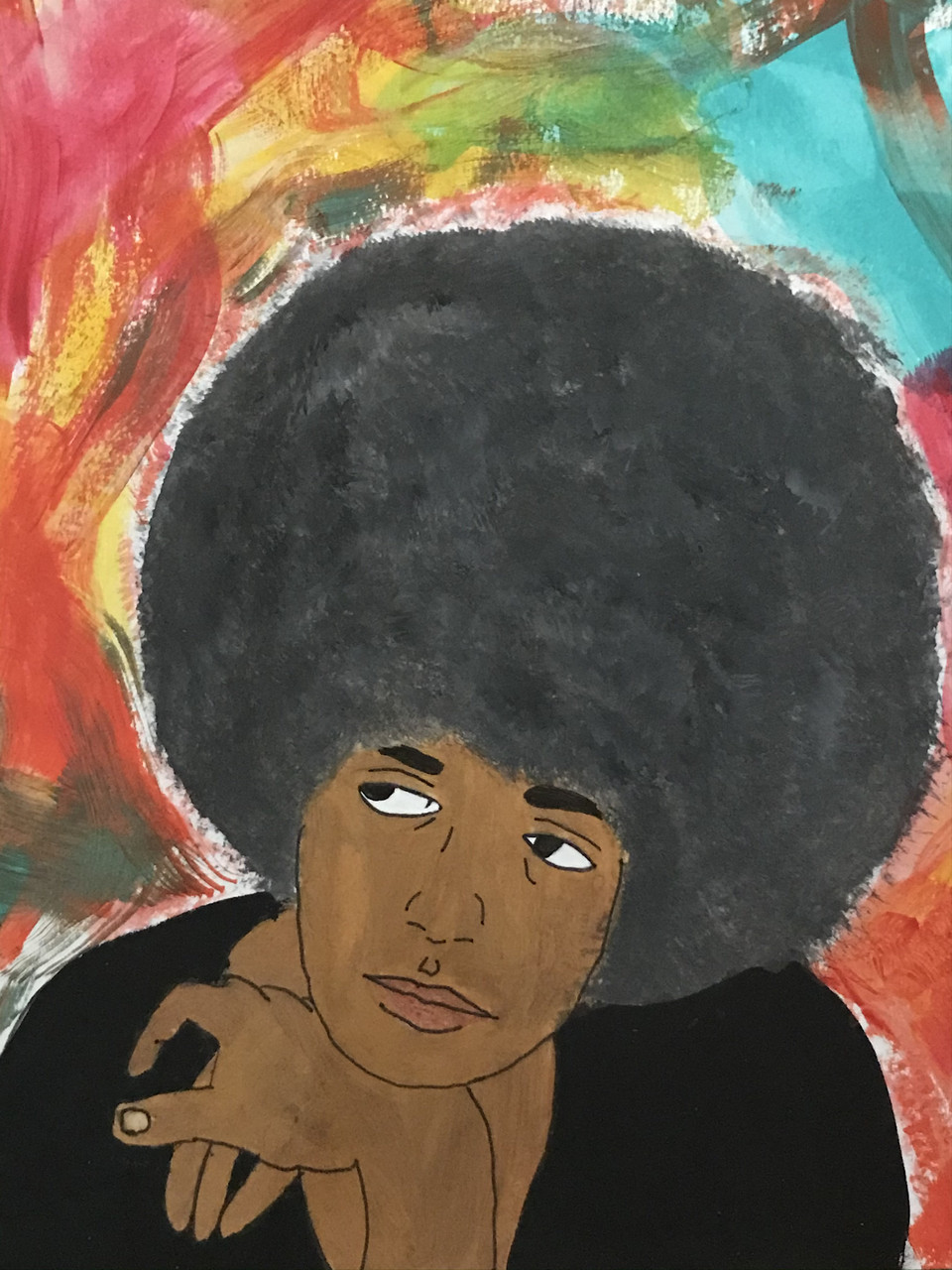 Painting of a woman with a colorful background