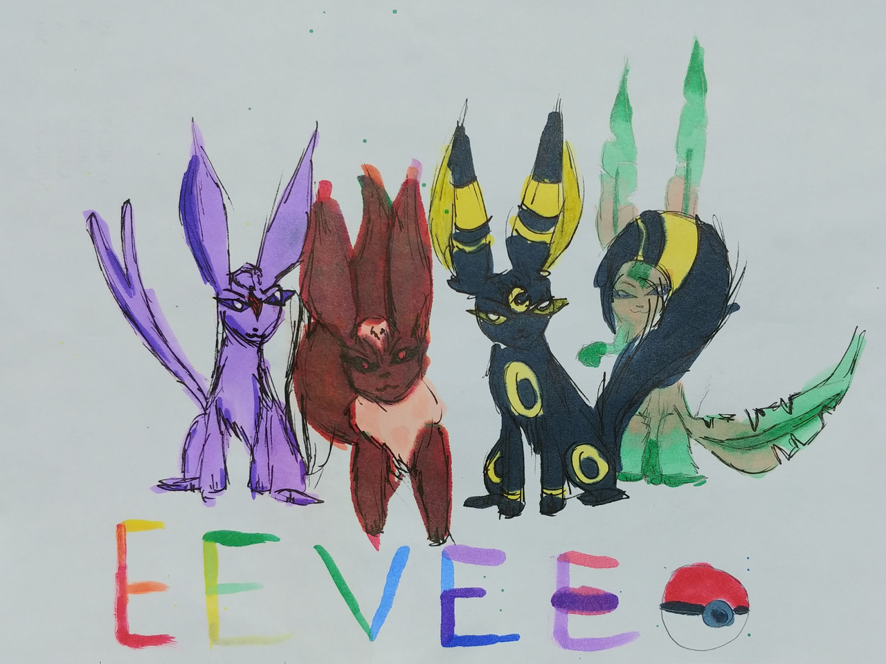 A drawing of 4 fictional creatures