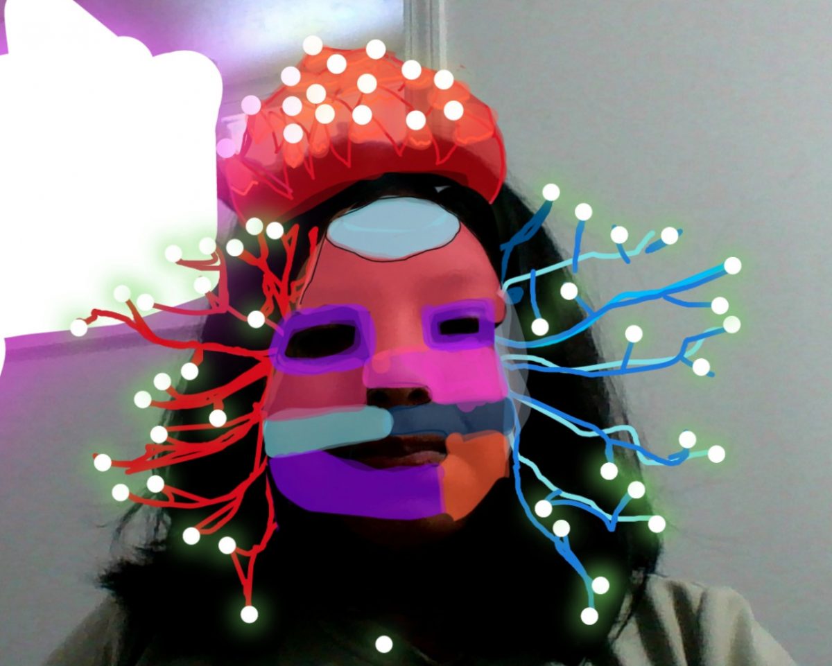 Digital self-portrait of a girl with lines and dots coming off her face
