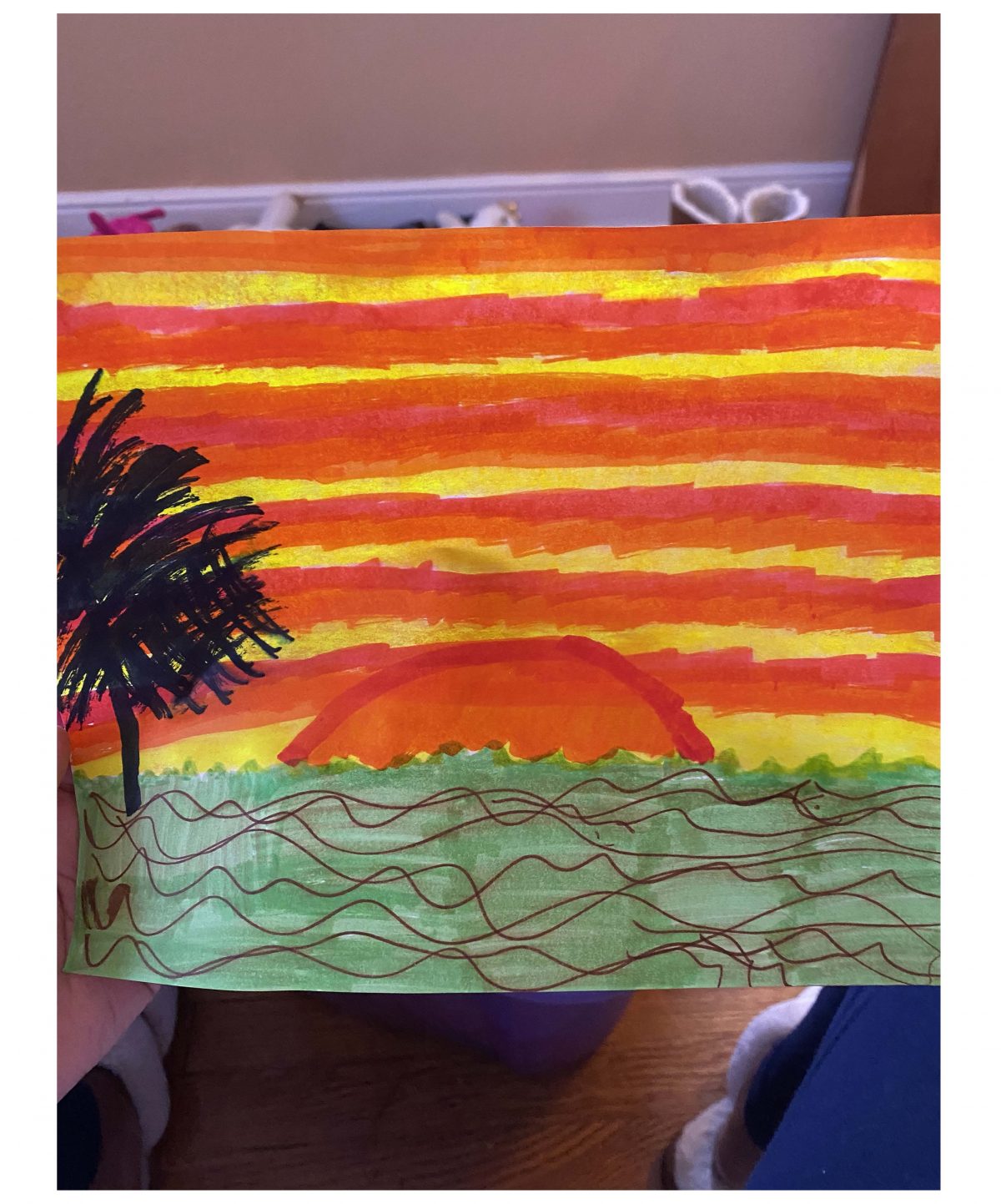 orange and yellow marker drawing of a sunset