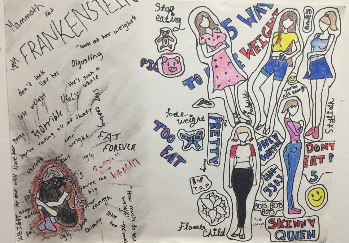 Drawing of women with words