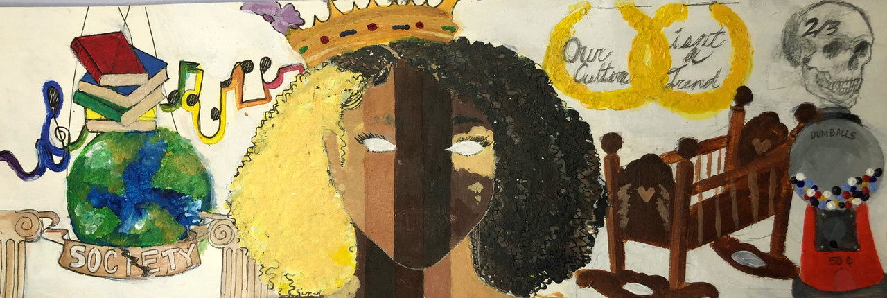 mixed media piece of a composite woman wearing a crown