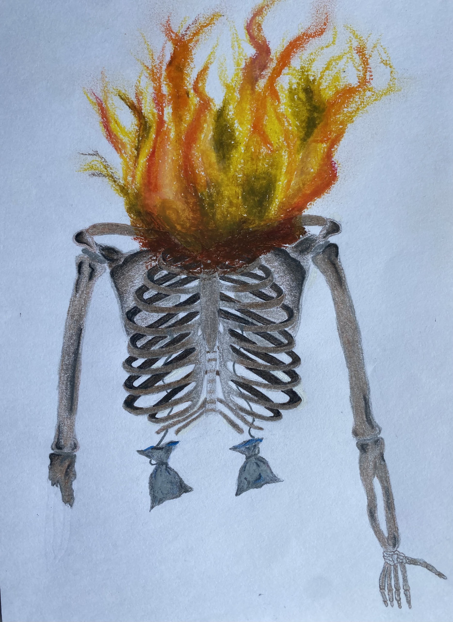 Drawing of skeleton on fire
