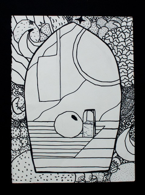 Black and white still life that looks like stained glass