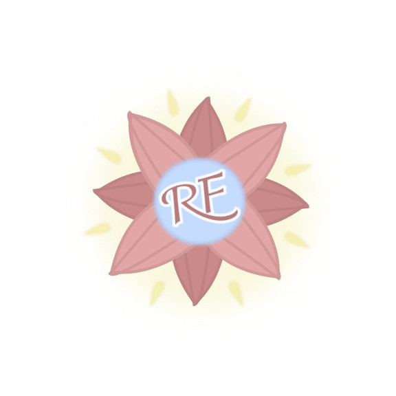 A flower shaped logo with the letters RF in the center