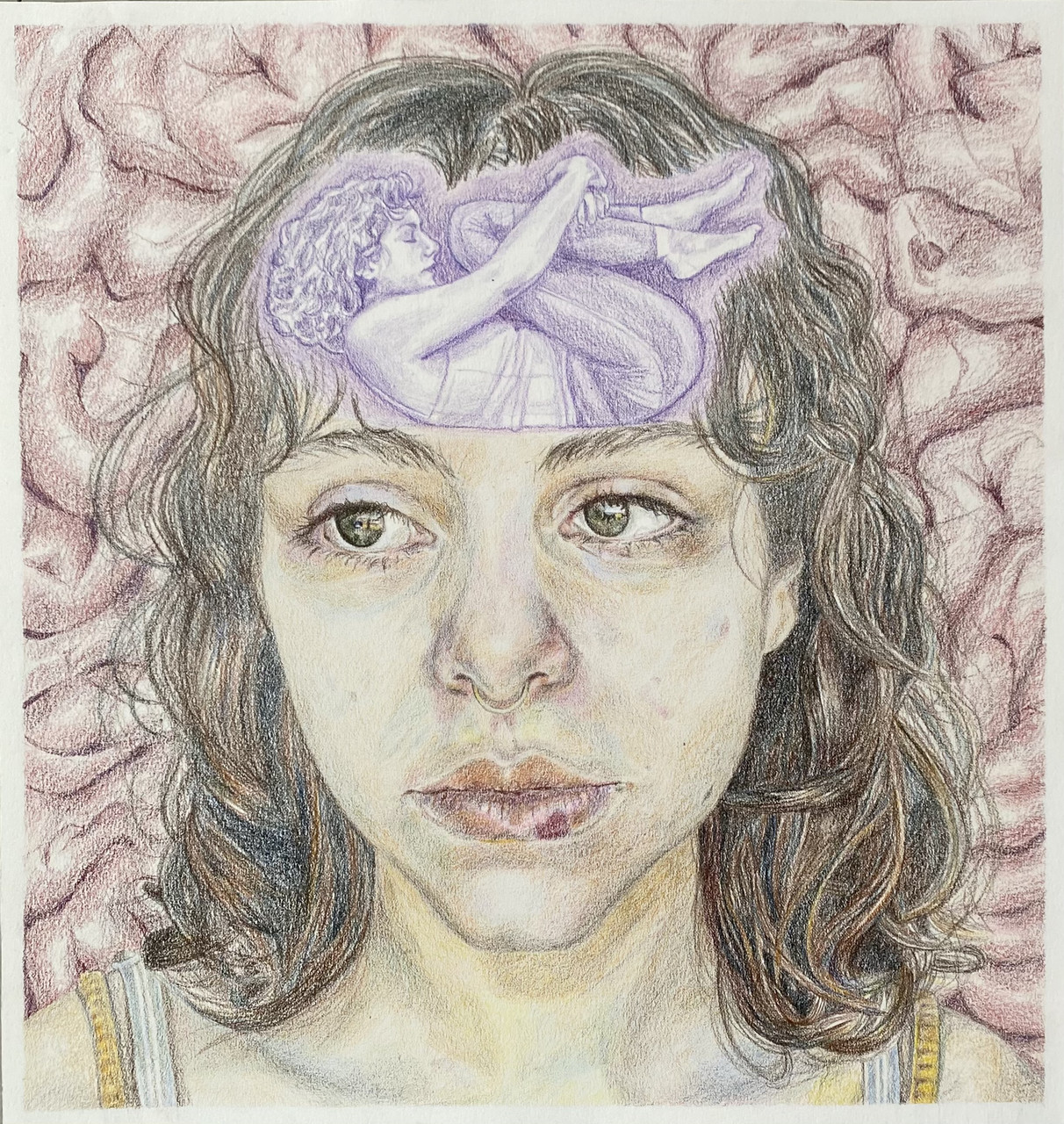 portrait with a body where the person's brain would be
