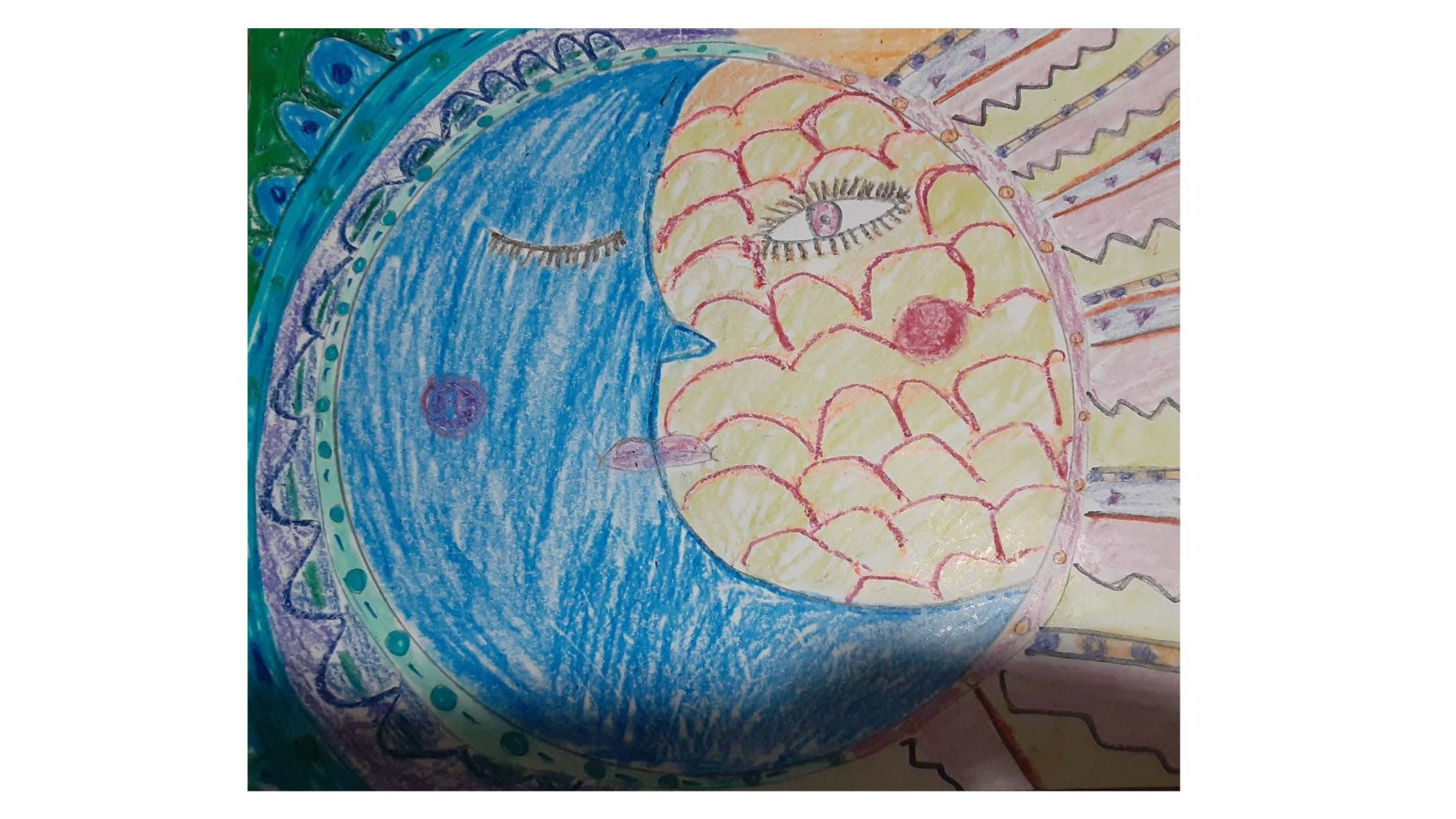 Drawing of a sun and a moon