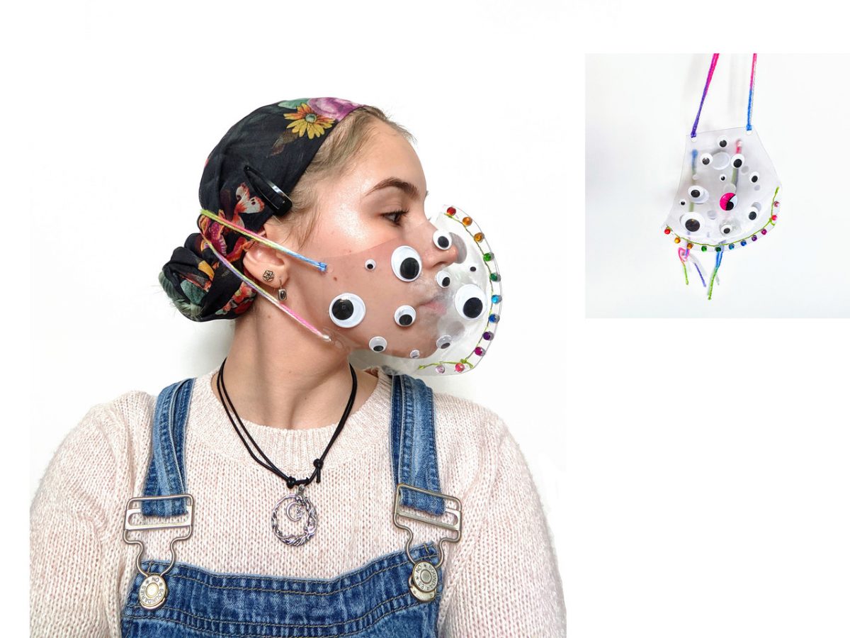 Mask made of googly eyes