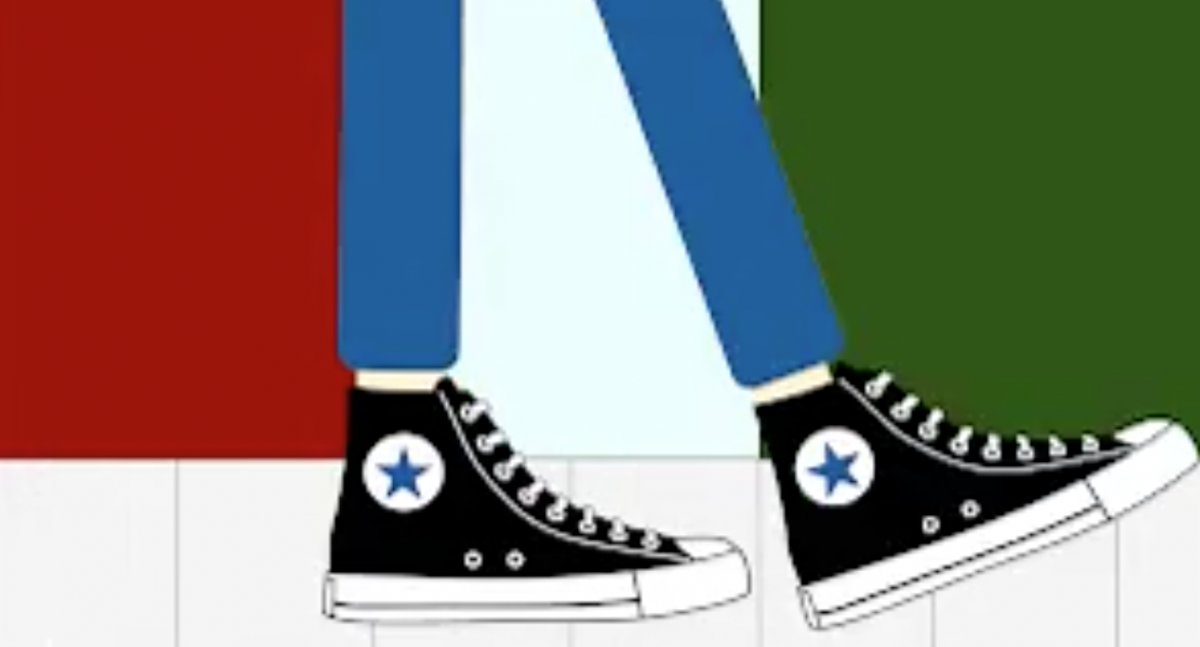 animation of black converse high tops walking