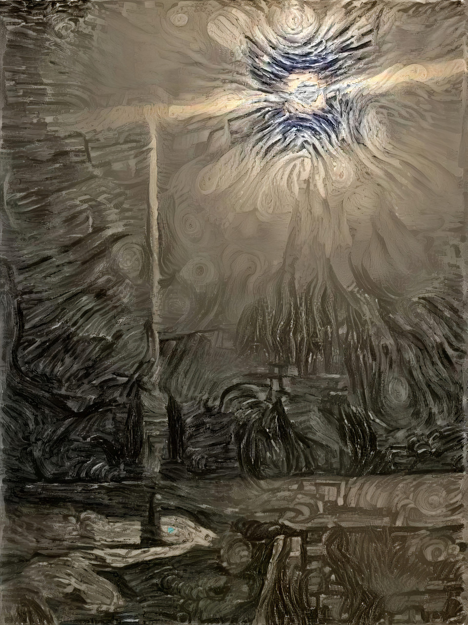 Abstraction of street and street light at night.