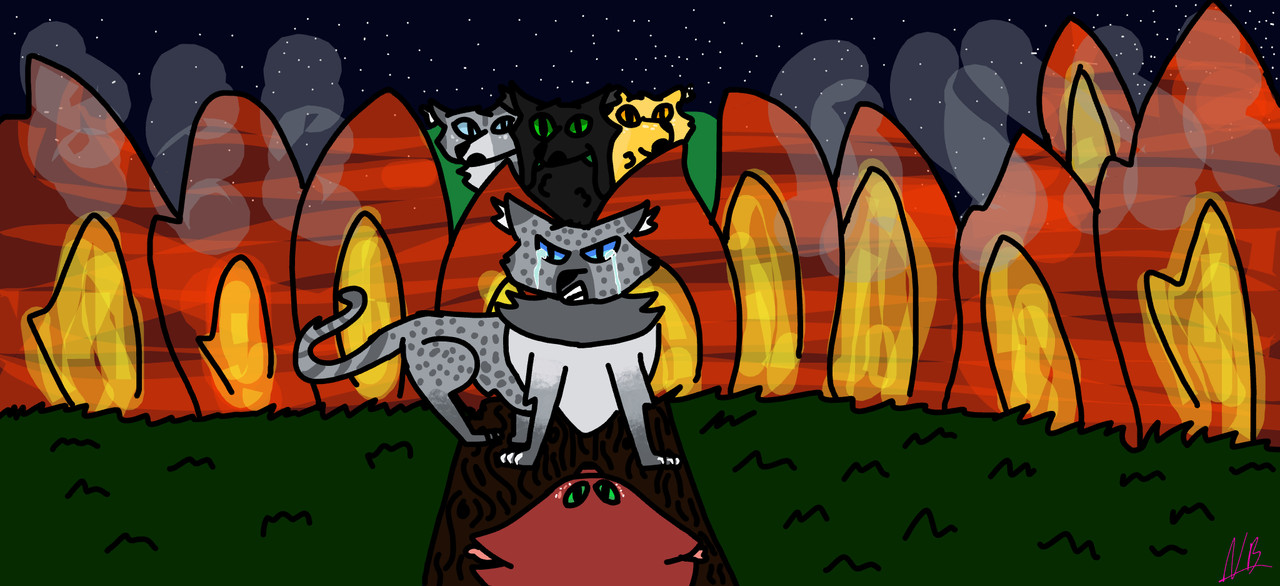 Digital drawing of a wolf with red mountains in the background