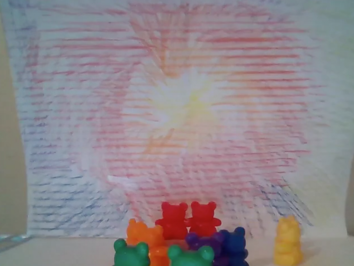 Bears in front of a colorful background