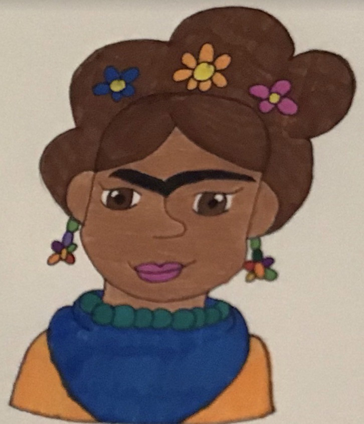 Drawing of a woman with flowers in her hair
