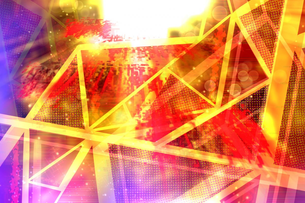 Digital drawing, abstract with yellow, purple and red