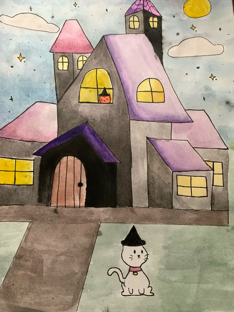 A painting of a haunted house