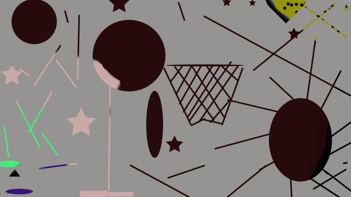 Digital drawing with brown, pink , and green shapes