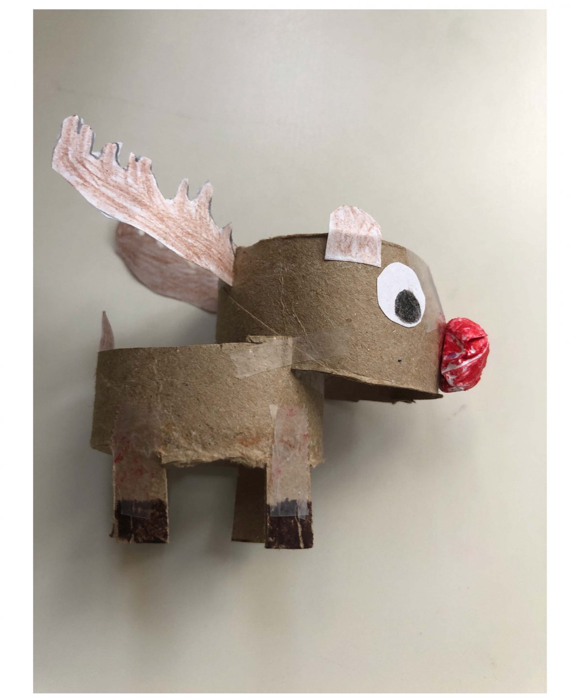 Cardboard sculpture of rudolph