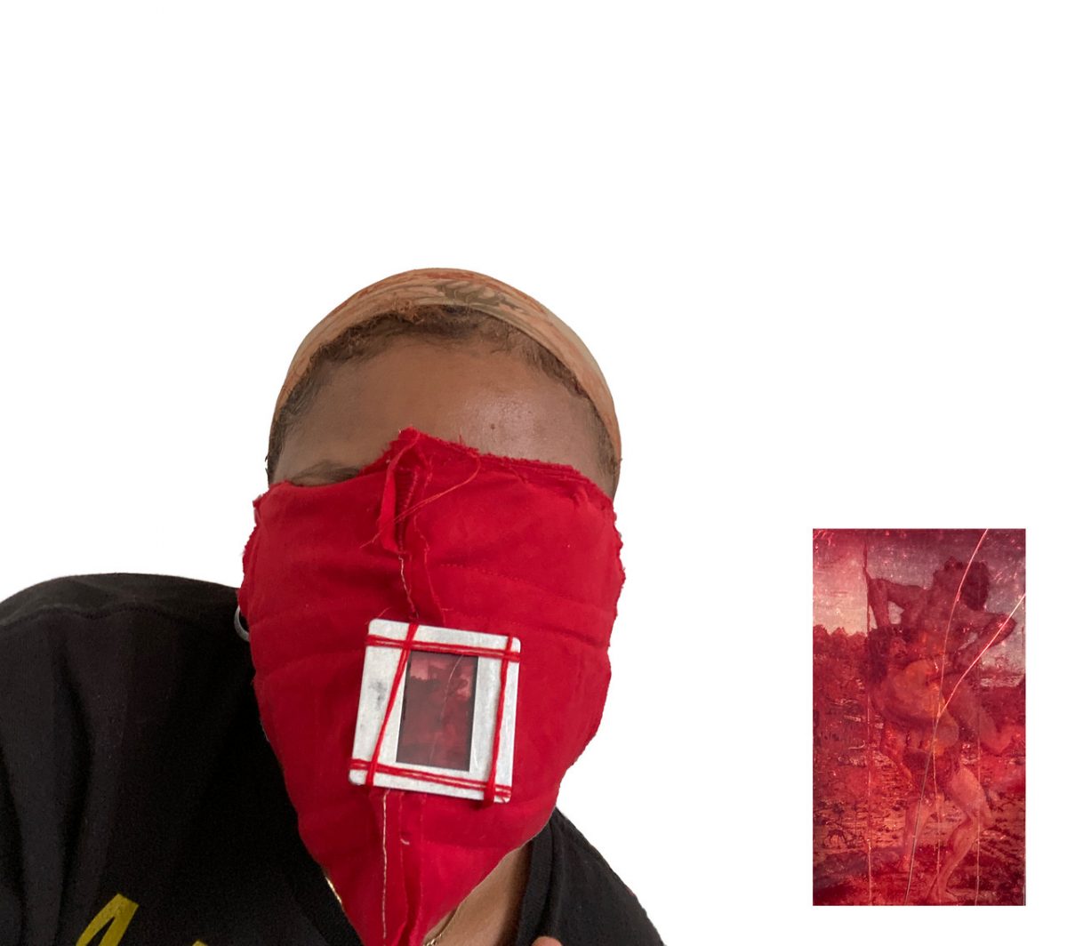 Mask made of red cloth and slide