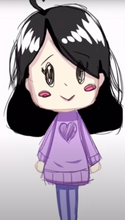 Digital drawing of a girl in a purple shirt
