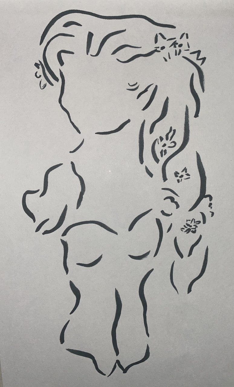 Black and white stylized illustration of a princess