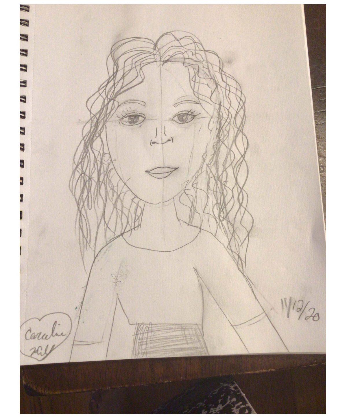 Pencil drawing of person with long hair