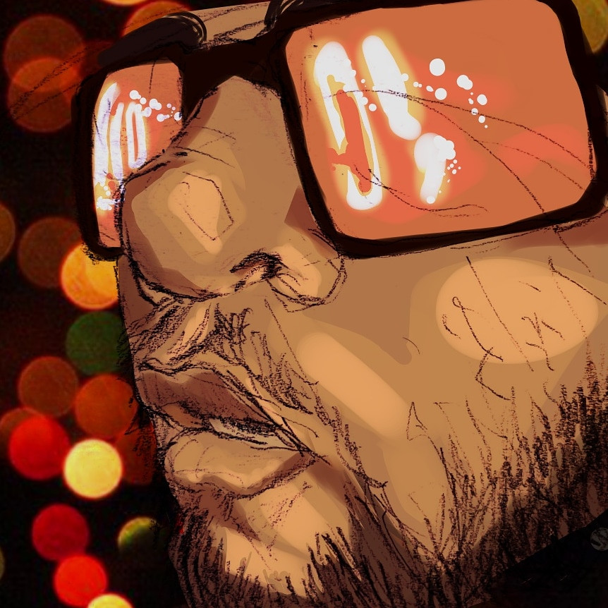 Closeup self portrait in orange color with sunglasses