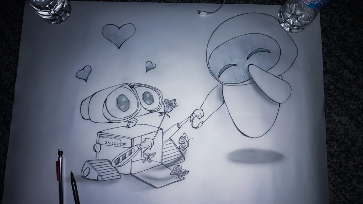 Drawing of Wall-E with a backlight