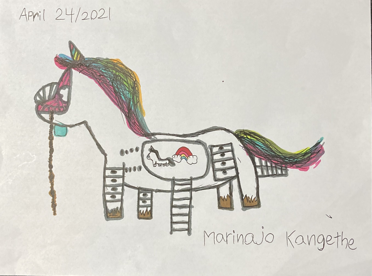 A drawing of a bed design made to look like a horse