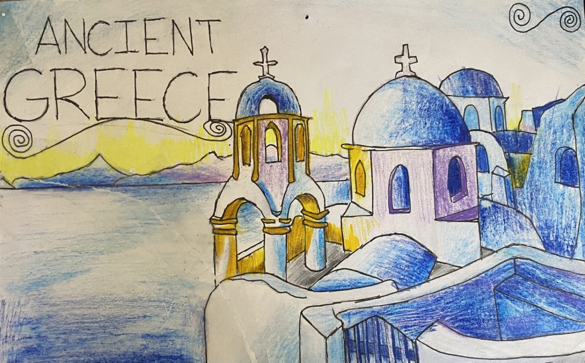 Postcard-like drawing of Ancient Greece.