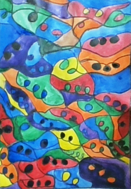 An abstract artwork made of looping lines and bright colors