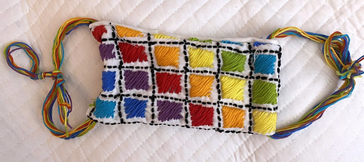 Make of embroidered multicolored squares