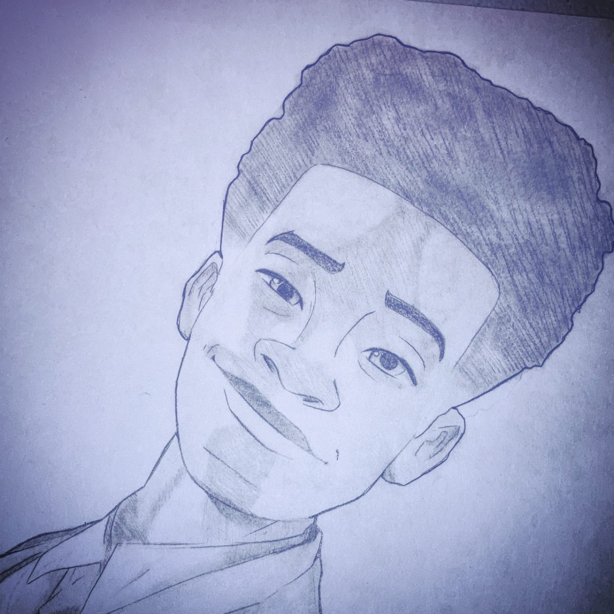 Ink drawing of a boy smiling
