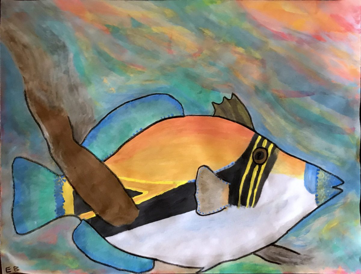 Watercolor of yellow and blue fish