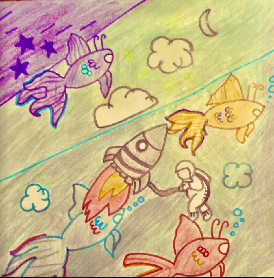 Drawing of fish and clouds