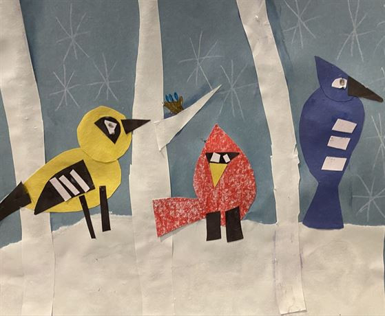 Three cut paper birds