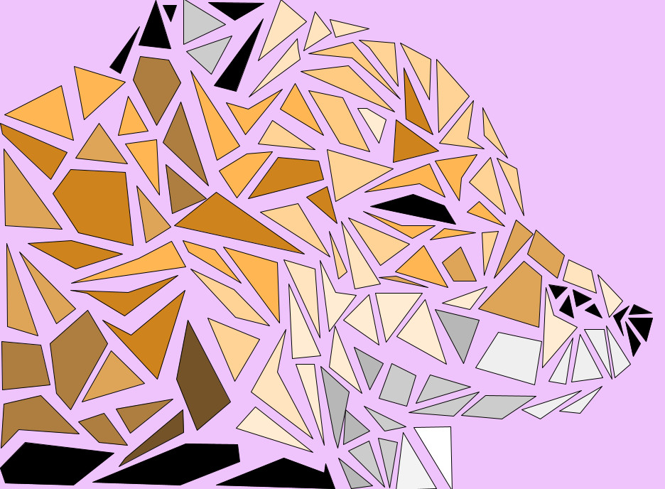 Digital mosaic of fox on purple background